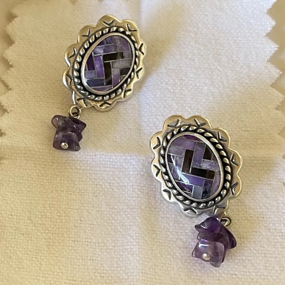 Carolyn Pollack inlaid amethyst sterling silver earrings
